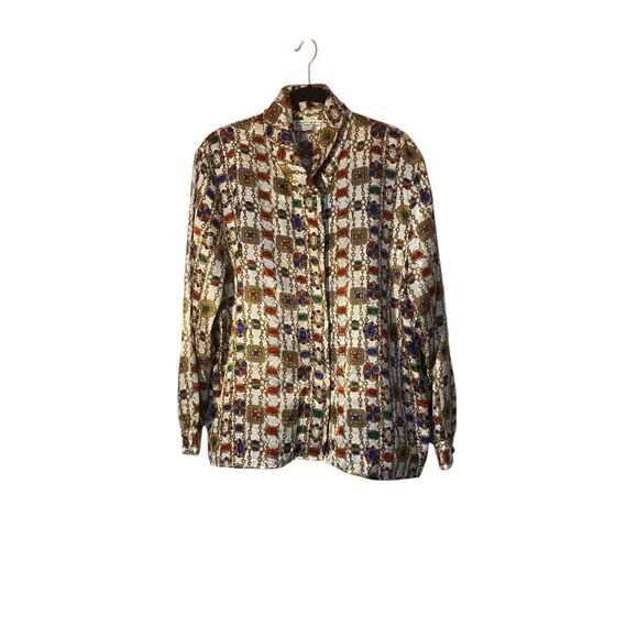 Vintage La Chime classic women’s gemstone GoldLink pattern silky Blouse, S/18 - Picture 2 of 6